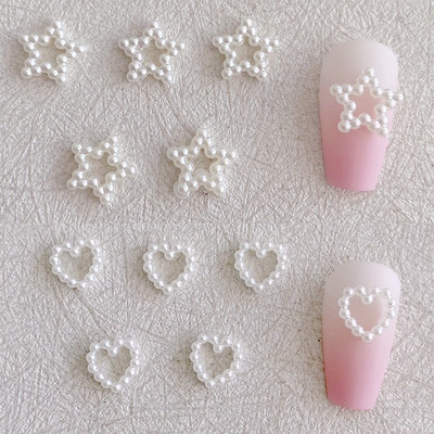 30PCS 3D Nail Art Charms Аксесоари Кухи звезди Сърце Перлена рамка за декорация на нокти Консумативи Части Инструмент Материали за маникюр