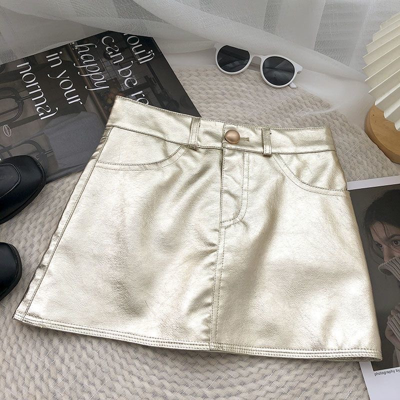 Fusta scurtă din piele PU pentru fetițe, cu un buton, centură elastică, talie, anti-mers, strălucitoare, strălucitoare, fuste din piele pentru adolescenți, pantaloni scurți 3-15 ani