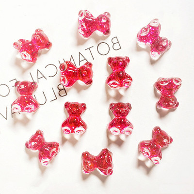 10 gab. Pink Bear nagu mākslas piekariņi 3D jauka multfilma 9 krāsu sveķu lācis nagu rotaslietas rotājumi DIY Kawaii manikīra nagu aksesuāri