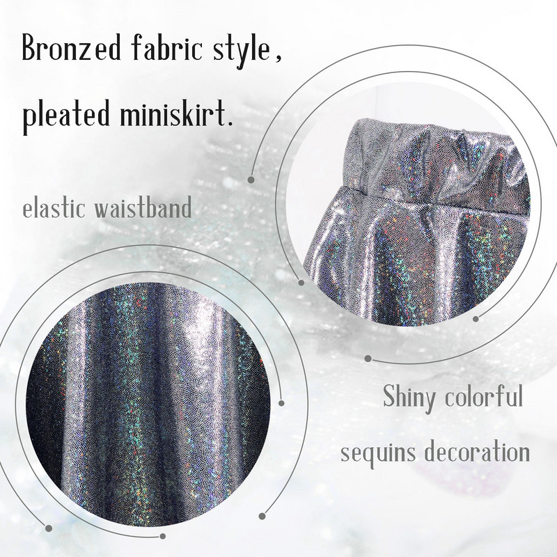 Dječje Djevojčice Sjajne plesne plisirane suknje sa šljokicama Hiphop Jazz Plesni kostim Mini suknja s elastičnim pojasom Plesna odjeća za pozornicu