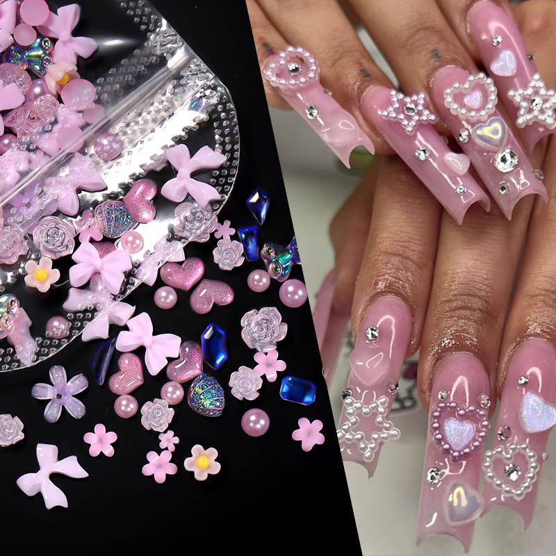 100kom bijelo srce biseri cvijet 3D privjesci za nokte zvijezda leptir perle Nail Art obrti DIY izrada nakita Mješoviti dodaci za nokte
