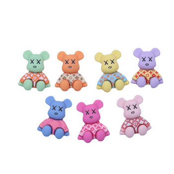 10Pcs Cute Bear Nail Art Charm 3D Cartoon Resin Macaron colored Violent Bear Nail Decoration Направи си сам Модни аксесоари за нокти