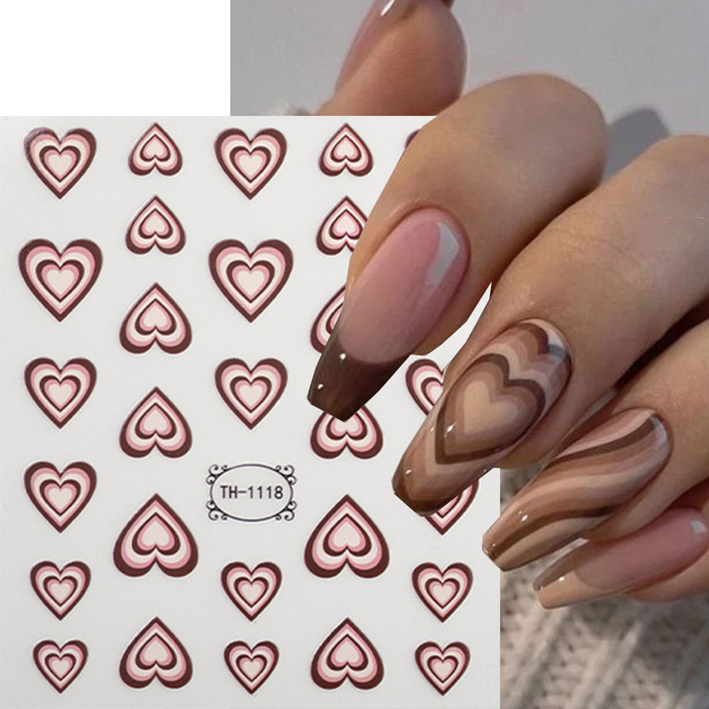 Ljubavno srce 3D naljepnica za nokte za Valentinovo s gradijentom, šareno srce, samoljepljivi klizač, šuplje naljepnice u obliku srca, dekor za manikuru