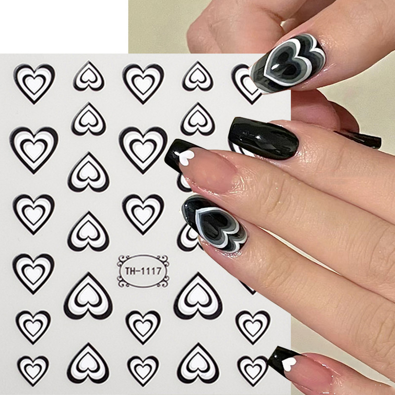 Ljubavno srce 3D naljepnica za nokte za Valentinovo s gradijentom, šareno srce, samoljepljivi klizač, šuplje naljepnice u obliku srca, dekor za manikuru