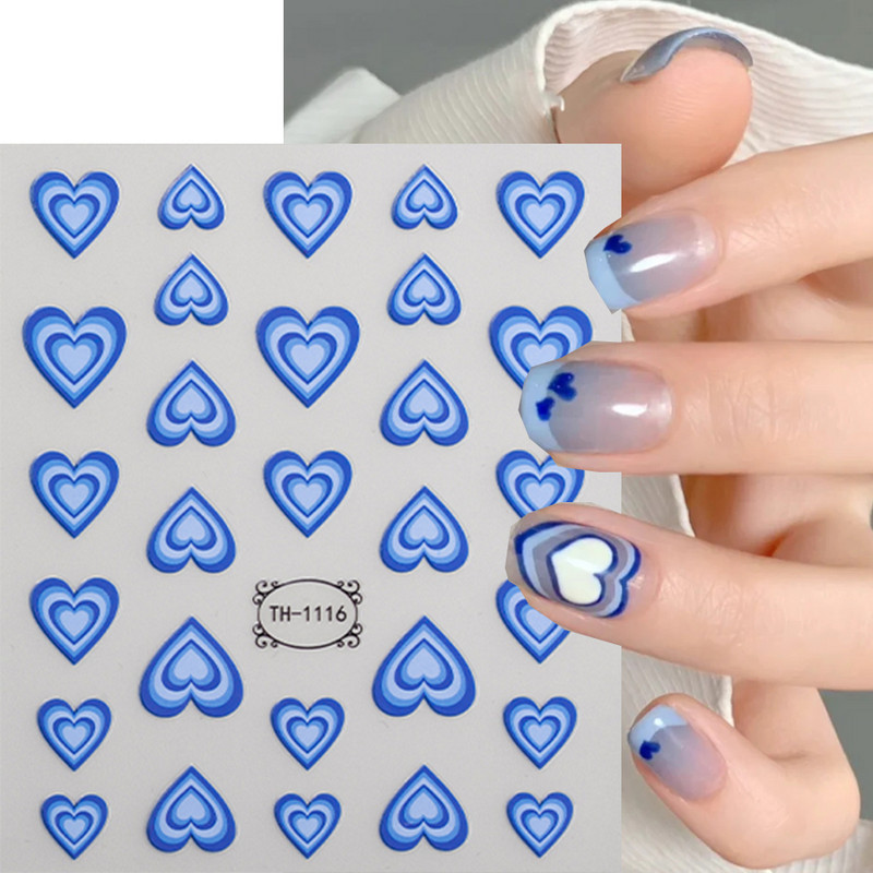 Ljubavno srce 3D naljepnica za nokte za Valentinovo s gradijentom, šareno srce, samoljepljivi klizač, šuplje naljepnice u obliku srca, dekor za manikuru