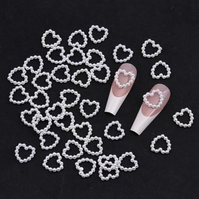 100 komada Bijelo Ljubičasto Ružičasto Srce Pearl Nail Decorations Hollow Charms Bulk 3D Nail Art Dodaci Za Žene Djevojački Nokti NJ23911-6
