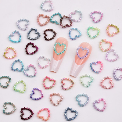 100 komada Bijelo Ljubičasto Ružičasto Srce Pearl Nail Decorations Hollow Charms Bulk 3D Nail Art Dodaci Za Žene Djevojački Nokti NJ23911-6