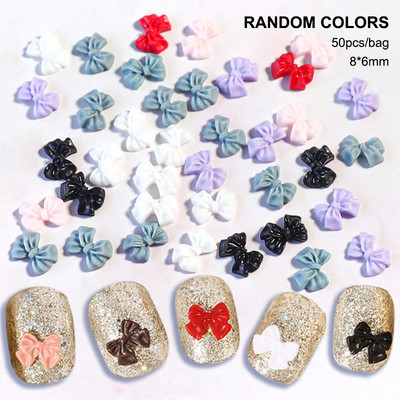 50 kom. Mašna od smole Nail Art Dekoracija Crno-bijela 3D duga vrpca Bowknot Ornament Šarm za nokte Dizajn nakita Kawaii DIY dodaci