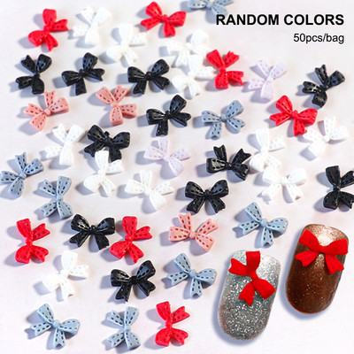 50 kom. Mašna od smole Nail Art Dekoracija Crno-bijela 3D duga vrpca Bowknot Ornament Šarm za nokte Dizajn nakita Kawaii DIY dodaci