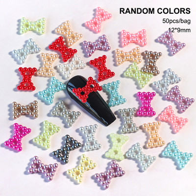 50 kom. Mašna od smole Nail Art Dekoracija Crno-bijela 3D duga vrpca Bowknot Ornament Šarm za nokte Dizajn nakita Kawaii DIY dodaci