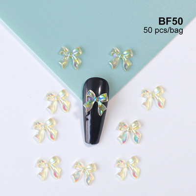 50 kom. Mašna od smole Nail Art Dekoracija Crno-bijela 3D duga vrpca Bowknot Ornament Šarm za nokte Dizajn nakita Kawaii DIY dodaci