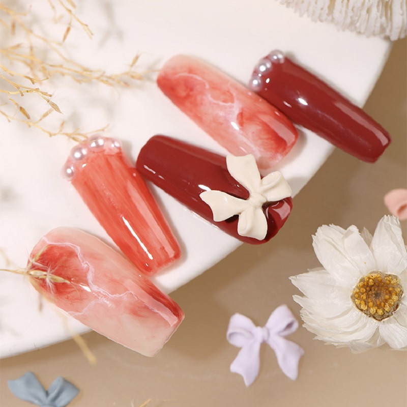 50 kom. Mašna od smole Nail Art Dekoracija Crno-bijela 3D duga vrpca Bowknot Ornament Šarm za nokte Dizajn nakita Kawaii DIY dodaci