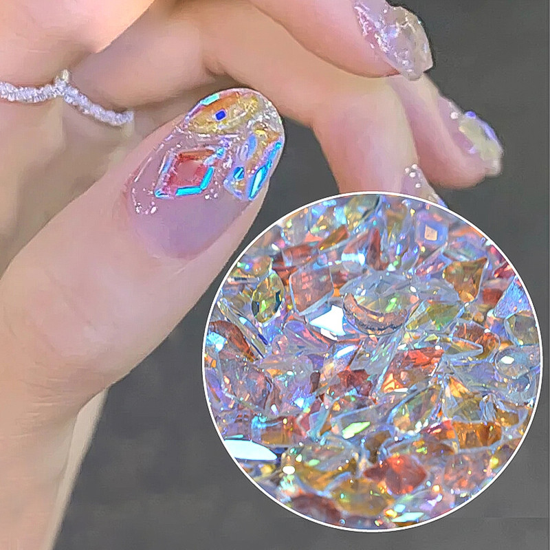 100GAB Jaukti Rhinestones Dārgakmeņi nagiem 3D Aurora Flatback Resin Crystal Nail Art Rhinestone AB Krāsu nagu DIY Dekorācijas