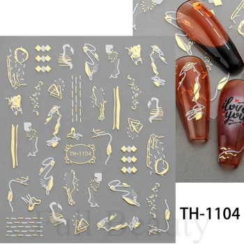 3D златна вълна линия стикер за нокти мрамор синя геометрия абстрактни цветя ноктопластика плъзгачи ваденки фолио маникюр декорации CHTH