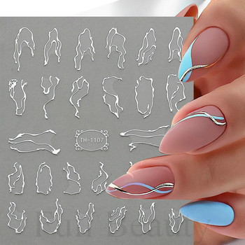 3D златна вълна линия стикер за нокти мрамор синя геометрия абстрактни цветя ноктопластика плъзгачи ваденки фолио маникюр декорации CHTH