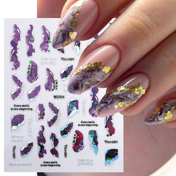 Лилави мраморни стикери за нокти Стикери за маникюр с дизайн на дим Златна вълна Линии Плъзгач за нокти Цъфтящ стикер с мастило