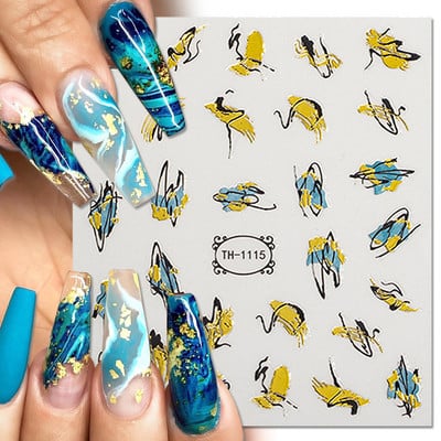 Violeta marmora nagu uzlīmes dūmu dizaina manikīra uzlīmes zelta viļņu līnijas nagu slīdnis ziedoša tintes uzlīme