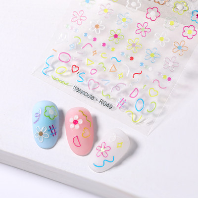 Harunouta Lihtsad Lilled 3D Küünekleebised Kuldne Südamega Prantsuse Otsajooned Leopard Print Disain Kleepuv liugurid Maniküür Küünekleebised