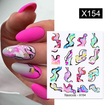 Harunouta Royalblue Blooming Smoke Watercolor Stickers Press on Nails Мраморен дизайн Water Decals Golden Wave Drawing Nail Slider