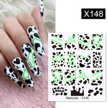 Harunouta Royalblue Blooming Smoke Watercolor Stickers Press on Nails Мраморен дизайн Water Decals Golden Wave Drawing Nail Slider