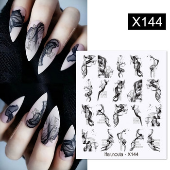 Harunouta Royalblue Blooming Smoke Watercolor Stickers Press on Nails Мраморен дизайн Water Decals Golden Wave Drawing Nail Slider