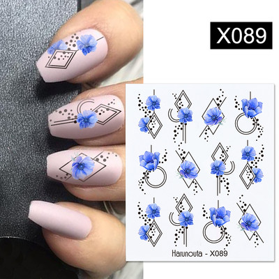 Harunouta Royalblue Blooming Smoke Akvarel naljepnice Press on Nails Dizajn mramora Vodene naljepnice Zlatni valovi Klizač za nokte