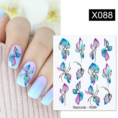 Harunouta Royalblue Blooming Smoke Akvarel naljepnice Press on Nails Dizajn mramora Vodene naljepnice Zlatni valovi Klizač za nokte