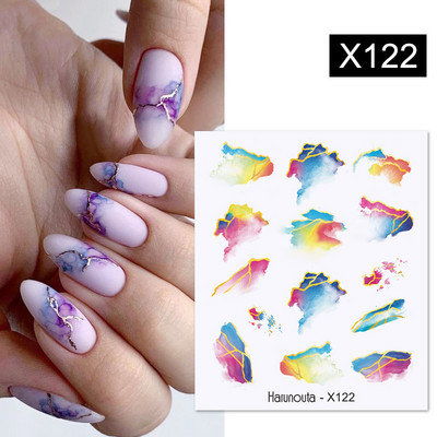 Harunouta Royalblue Blooming Smoke Akvarel naljepnice Press on Nails Dizajn mramora Vodene naljepnice Zlatni valovi Klizač za nokte