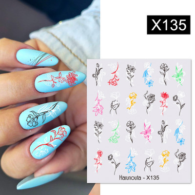 Harunouta Royalblue Blooming Smoke Akvarel naljepnice Press on Nails Dizajn mramora Vodene naljepnice Zlatni valovi Klizač za nokte