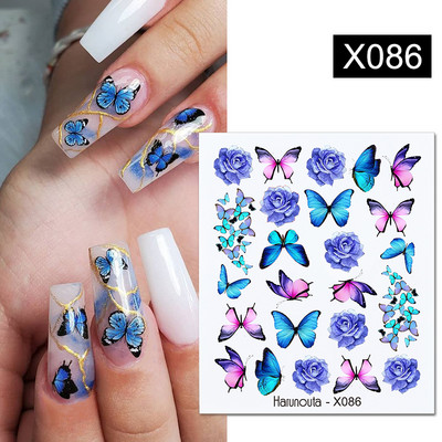 Harunouta Royalblue Blooming Smoke Akvarel naljepnice Press on Nails Dizajn mramora Vodene naljepnice Zlatni valovi Klizač za nokte