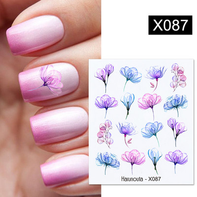 Harunouta Royalblue Blooming Smoke Akvarel naljepnice Press on Nails Dizajn mramora Vodene naljepnice Zlatni valovi Klizač za nokte