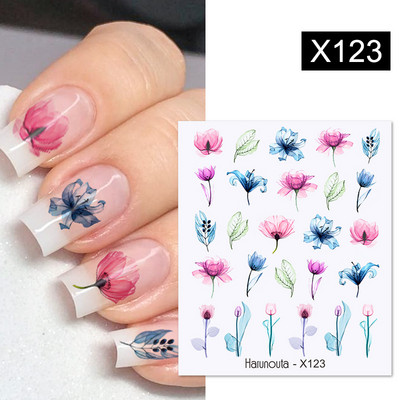 Harunouta Royalblue Blooming Smoke Akvarel naljepnice Press on Nails Dizajn mramora Vodene naljepnice Zlatni valovi Klizač za nokte