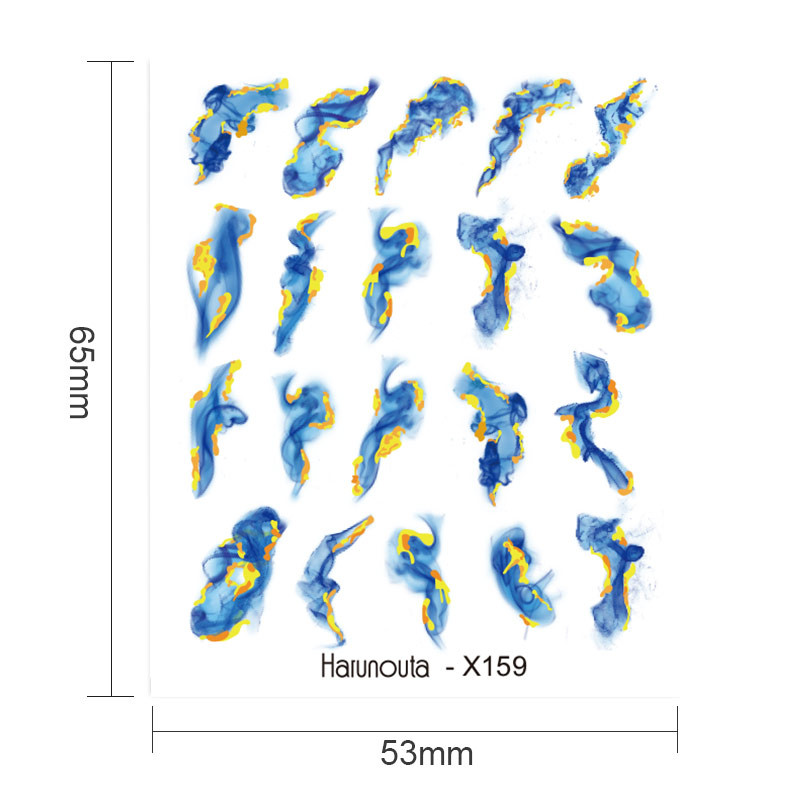 Harunouta Royalblue Blooming Smoke Akvarel naljepnice Press on Nails Dizajn mramora Vodene naljepnice Zlatni valovi Klizač za nokte