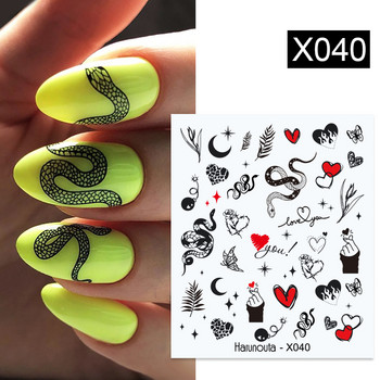 Harunouta Black Snake Water Decals Transfer Animal Butterfly Flower Alphabet Leaves Water Nail Art Маникюр Стикери Декорация