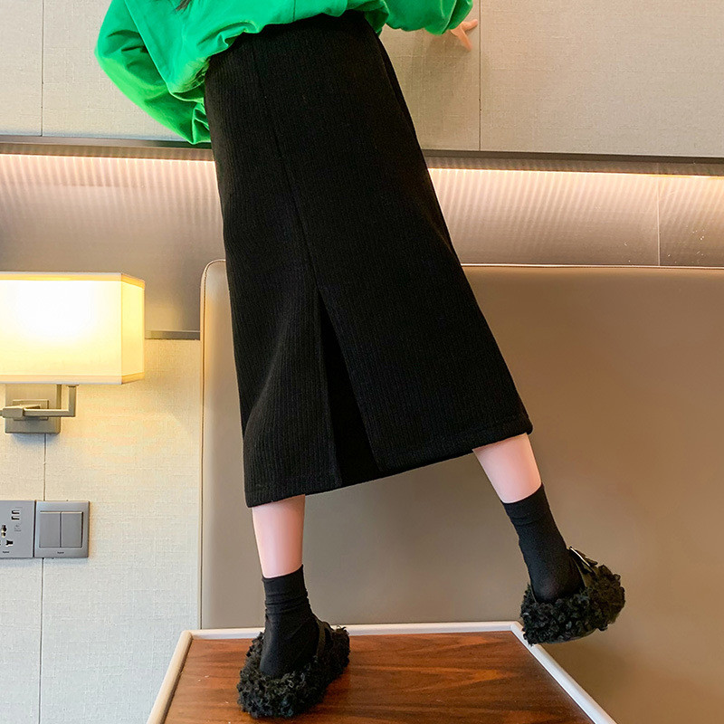 Rudens ziema, silti pusaudžu meiteņu plāni, gari svārki, jauna mode korejiešu versija, sadalīti svārki 5 6 8 10 12 14 gadi bērnu apģērbs