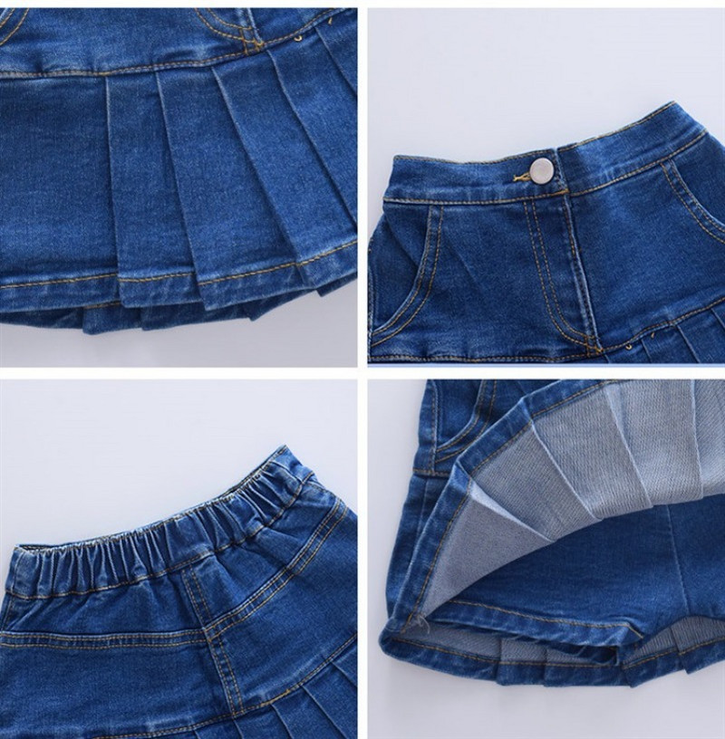 Pavasaris Vasara Meiteņu ikdienišķa Džinsu kroku svārki Ikdienas džinsi Toddler Bērnu Džinsu svārki Bērnu Apģērbi TY Bērnu Svārki 4-10Y