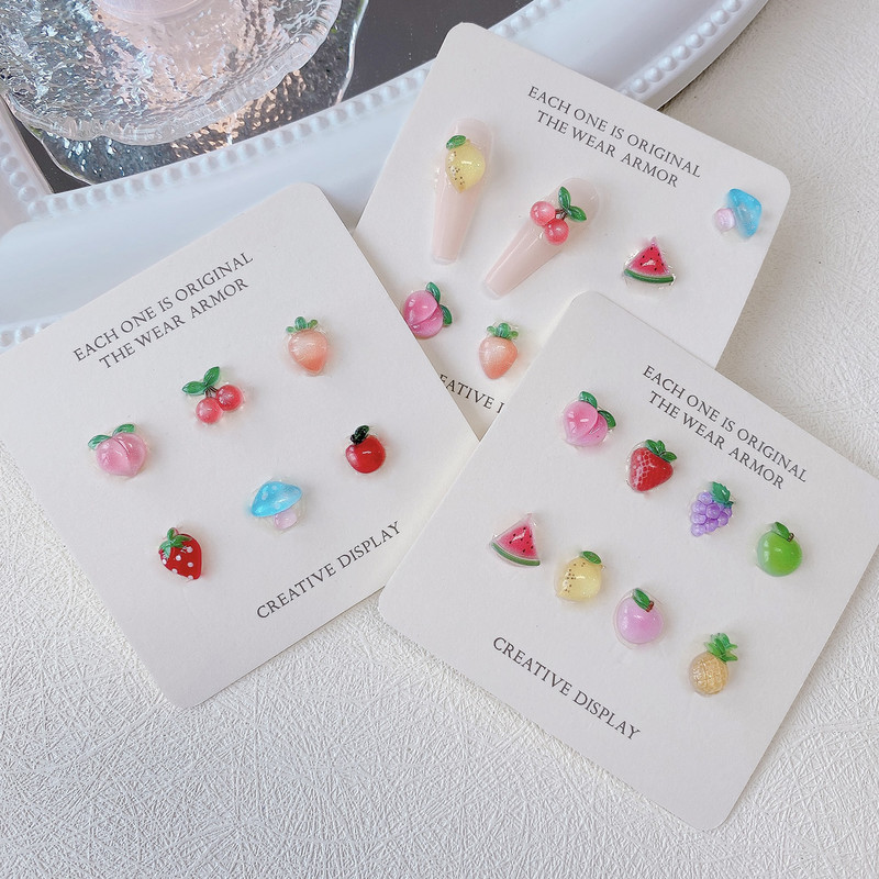 30GAB 3D augļu nagu mākslas piekariņi persiku ķiršu zemeņu Kawaii aksesuāri vasaras nagu dekorēšanai dizaina izejmateriālu materiālu rīks