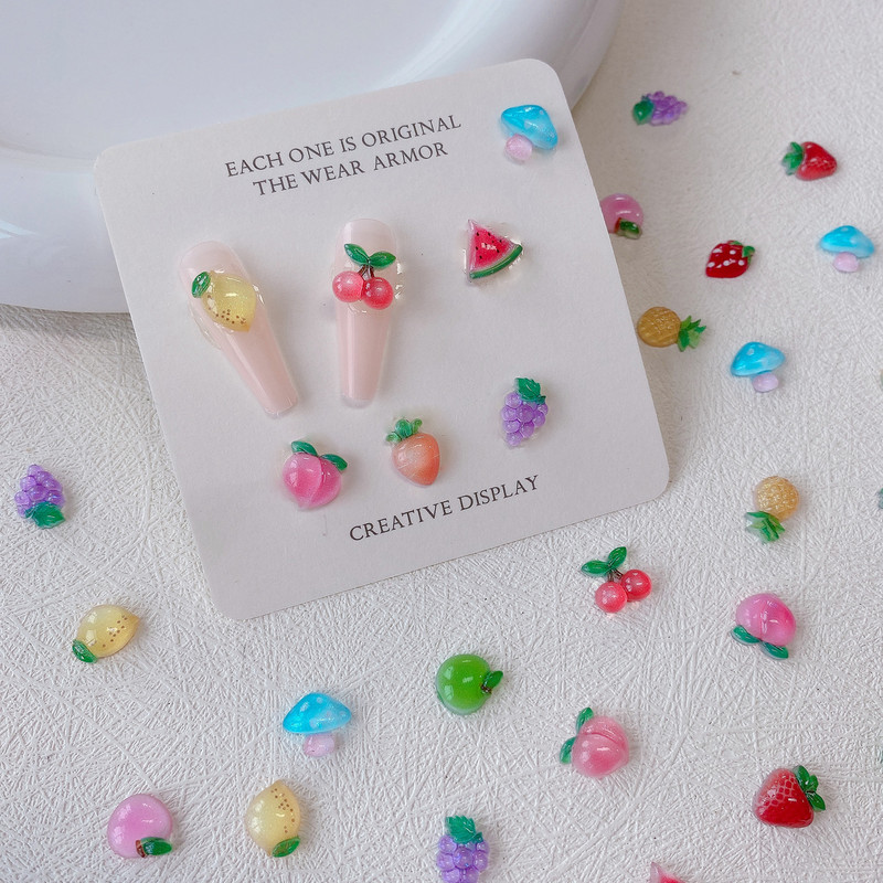30GAB 3D augļu nagu mākslas piekariņi persiku ķiršu zemeņu Kawaii aksesuāri vasaras nagu dekorēšanai dizaina izejmateriālu materiālu rīks