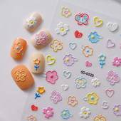 1PC 5D autocolant floral pentru unghii cu litere/iepure/capsuni/inima glisoare gravate pentru unghii decal autoadeziv acces la manichiura