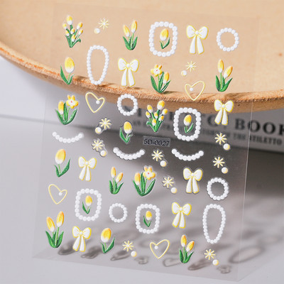 1PC 5D autocolant floral pentru unghii cu litere/iepure/capsuni/inima glisoare gravate pentru unghii decal autoadeziv acces la manichiura