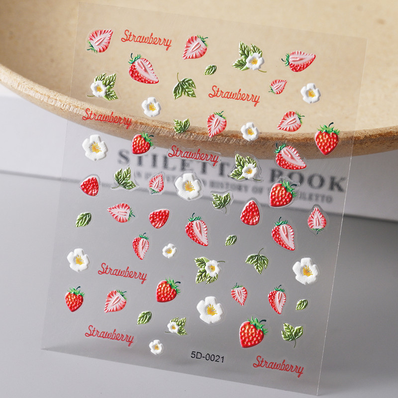 1PC 5D autocolant floral pentru unghii cu litere/iepure/capsuni/inima glisoare gravate pentru unghii decal autoadeziv acces la manichiura