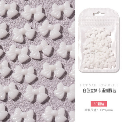 50 komada Kawaii pribora Slatka mašna s čvorom 3D privjesci za nokte od smole Skupna crno-bijela mašna Nakit za manikuru DIY Nail Art Luksuzni ukrasi