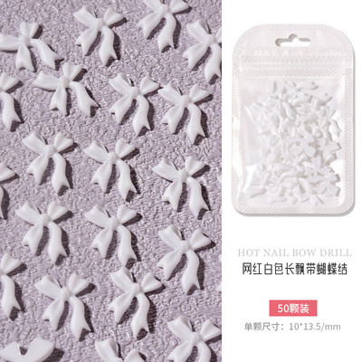 50 komada Kawaii pribora Slatka mašna s čvorom 3D privjesci za nokte od smole Skupna crno-bijela mašna Nakit za manikuru DIY Nail Art Luksuzni ukrasi