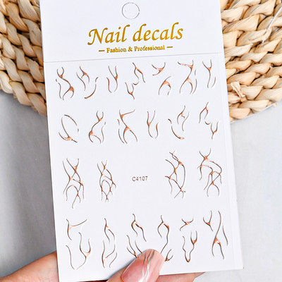 3D metalne srebrne plamene naljepnice za nokte zlatno bronzing prugaste linije klizači dizajn manikura francuski nail art ukrasna naljepnica #Y2K