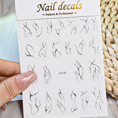 3D metalne srebrne plamene naljepnice za nokte zlatno bronzing prugaste linije klizači dizajn manikura francuski nail art ukrasna naljepnica #Y2K