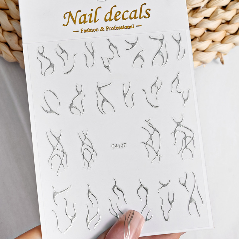 3D metalne srebrne plamene naljepnice za nokte zlatno bronzing prugaste linije klizači dizajn manikura francuski nail art ukrasna naljepnica #Y2K