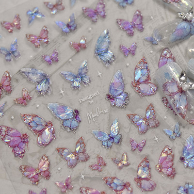 Flash Fragment Shell Light Butterfly Висококачествени стикери за нокти Spring Nail Art Decal Design Инструмент за маникюр T-3770