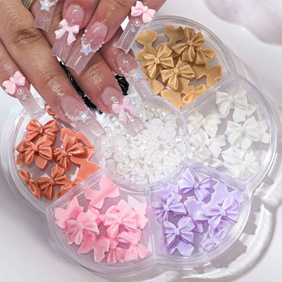 1BOX 3D Bowknot Nail Art Charms Alkatrészek Gyantával kevert masni Design Körömdíszítés Manikűrhöz Ékszer Dísz Barkács kiegészítők