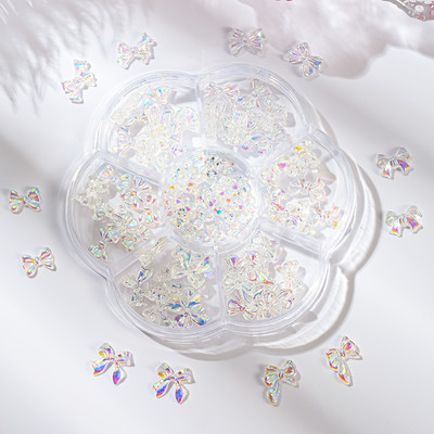 1BOX 3D Bowknot nagu mākslas piekariņi, sveķu jaukta loka dizaina nagu mākslas dekorēšana manikīram, rotaslietas, rotaslietas, rotaslietas.