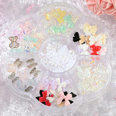 1BOX 3D Bowknot nagu mākslas piekariņi, sveķu jaukta loka dizaina nagu mākslas dekorēšana manikīram, rotaslietas, rotaslietas, rotaslietas.